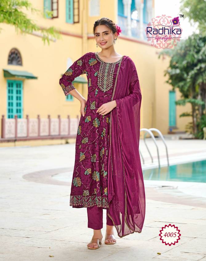 Anarkali Vol 4 By Radhika Rayon Embroidery Kurti With Bottom Dupatta Wholesale Price In Surat